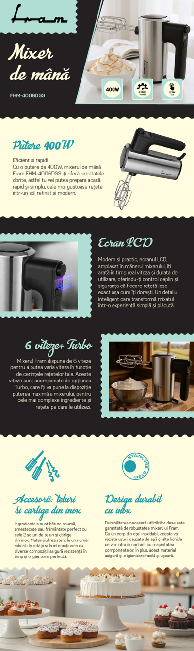 Mikser dore FRAM FHM-4006DSS, 400W, 6 shpejtësi, i bardhë