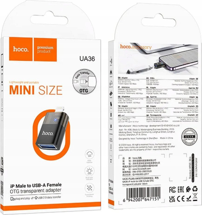 Adapter OTG Hoco UA36, Lightning në USB A, i zi