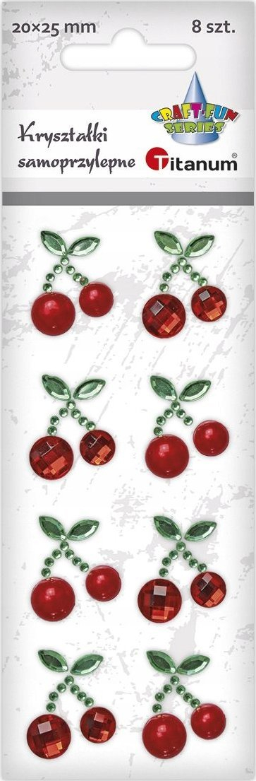 Декоративна налепница со кристали цреши Xunshen Cherries, самолеплива, сет 8 парчиња, шаренолика