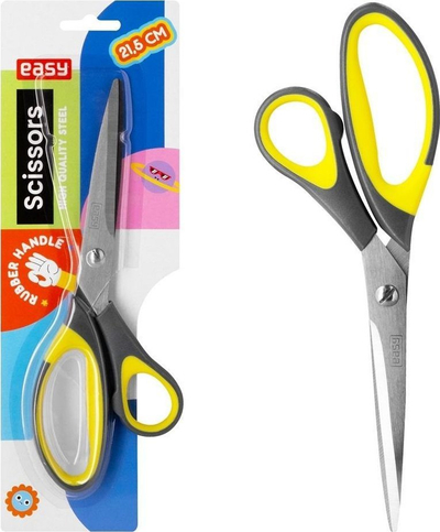 Gërshërë Easy Office 21.5 cm për zyrë, çelik inox, doreza me gomë, gri