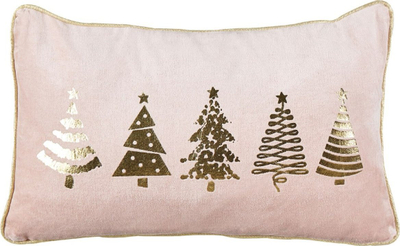 Set jastëkësh dekorativë velvet, 30 x 50 cm, me pemë Krishtlindjesh, rozë