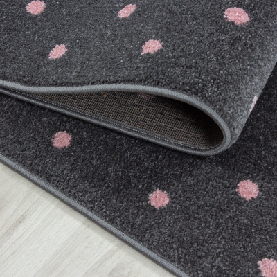 Tapet fëmijësh Ayyildiz Carpets Bambi 830, grumbull i shkurtër 11 mm, motiv zemre, gri me rozë