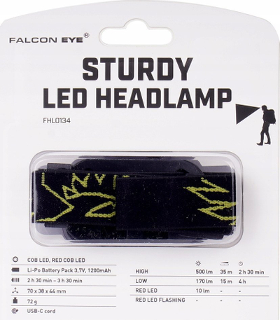 Fener koke Falcon Eye Sturdy FHL0134, 500 lm, me karikim, i zi