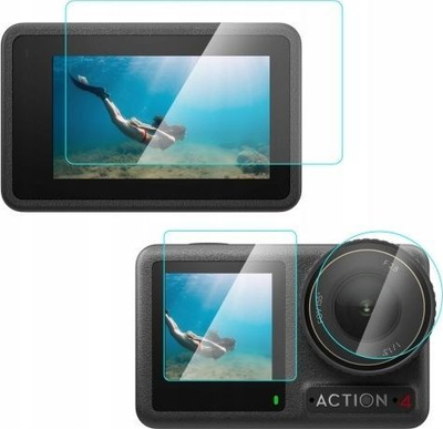 Set mbrojtës xhami PULUZ për DJI Osmo Action 4, 2 x ekrane, lente LCD, transparent