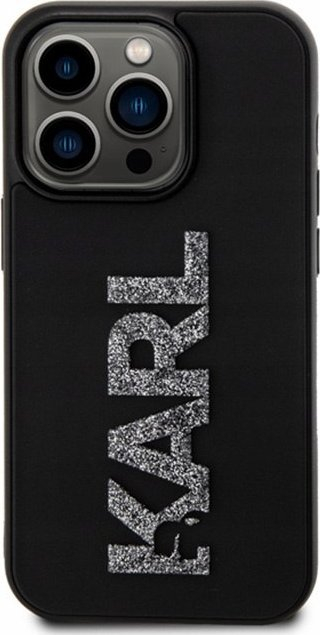 Kapak telefoni Karl Lagerfeld 3D Rubber Glitter Logo, për iPhone 15 Pro Max 6.7", i zi