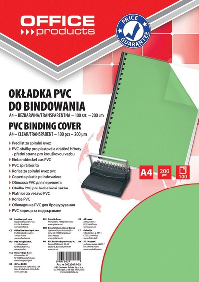 Kapakë lidhës OFFICE PRODUCTS PVC A4, 200 mikron, 100 copë, jeshile transparente