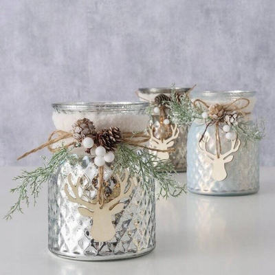 Mbajtëse qirinjsh Boltze Xmas Wilka, 16 x 12 x 16 cm, argjendtë