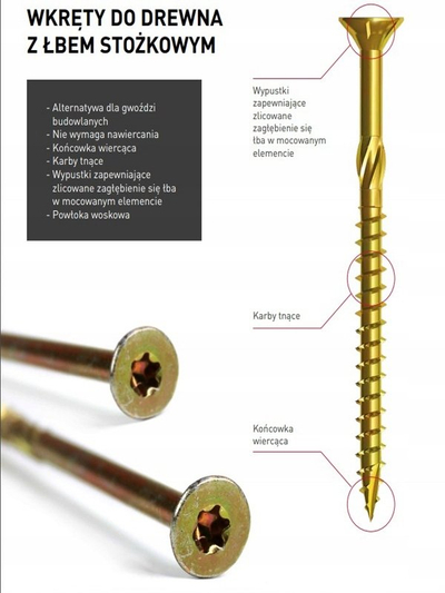 Vida strukturore druri Wkretmet 3.5x30 mm, Torx, 500 copë, ngjyrë bronzi