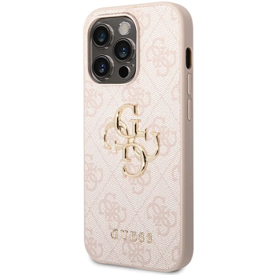 Mbrojtëse telefoni Guess 4G Logo për iPhone 15 Pro Max, lëkurë PU, rozë