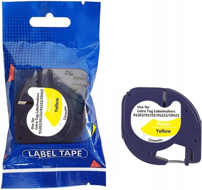 Shirit etiketues DYMO LT 59423, 12mm x 4m, i verdhë me shkrim të zi