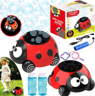 Makina flluska sapuni Lean Beetle Bubble Machine, automatike, me bateri USB, e kuqe e zezë