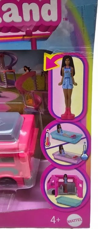 Set lojërash Barbie Mini BarbieLand HYF39, kukull 1.5", DreamCamper me dyer funksionale, pishinë me ndryshim ngjyre