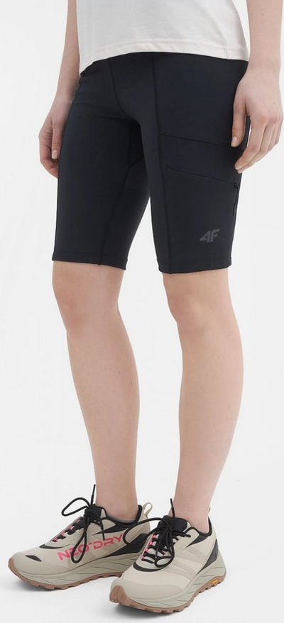 Leggins-shorts çiklizmi për goca 4F TFSHF169, me bel të lartë, me xhepa anësorë, të zeza