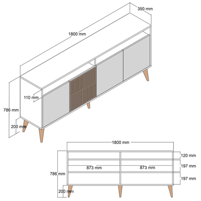 Kabinet TV Kalune Design Milan, 180cm, MDF, dru dhe i bardhë