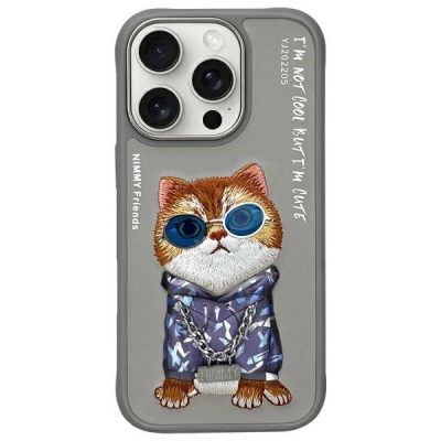 Kuti telefoni Nimmy Glasses Cool Cat për iPhone 16 Pro Max 6.9", TPU PC, gri