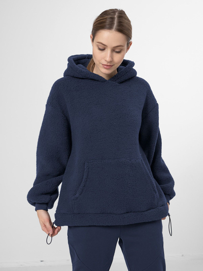 Bluzë me kapuç 4F H4Z22 BLD038, material teddy, prerje e lirshme, blu e errët
