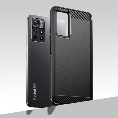 Заштитна маска за телефон Xiaomi Redmi Note 11, флексибилен TPU, карбон дизајн, црна