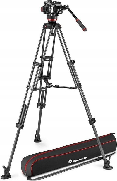 Професионален видео-триножник Manfrotto 504X CF Twin MS, јаглеродни влакна, со флуидна глава, црн