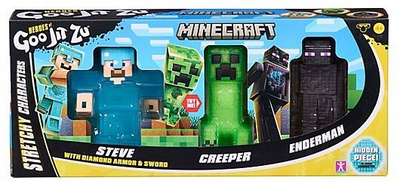 Set figura TM Toys Goo Jit Zu Minecraft, 3 copë, lodra të shtrirshme, shumëngjyrëshe