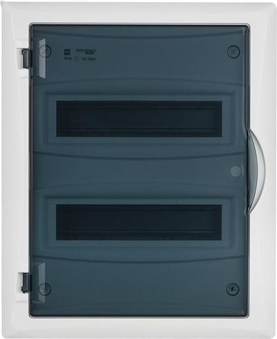 Kuti modulare shpërndarëse Elektro-Plast ECONOMIC BOX 2515-01, 2x12 module, montim i fshehtë, dyer transparente, IP40, e bardhë