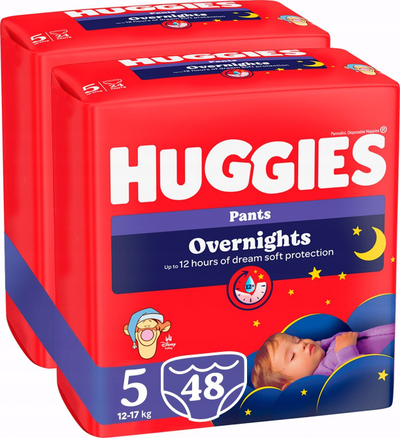 Pelenë-pantallona Huggies Overnights Pants, nr. 5, 12-17 kg, 24 copë, e kuqe