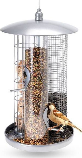 Ushqyes zogjsh Birdhouse, 19 x 37 cm, çelik, ngjyrë argjendtë