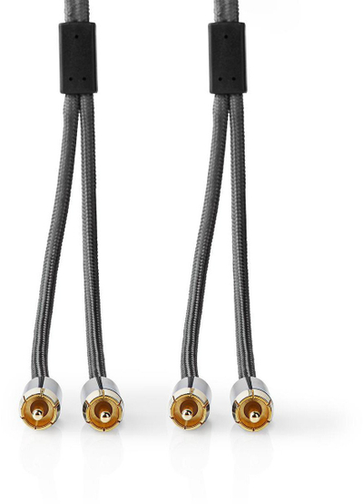 Kabllo audio Nedis Profigold, RCA 2x2 mashkull, 1m, e zezë me fije najloni