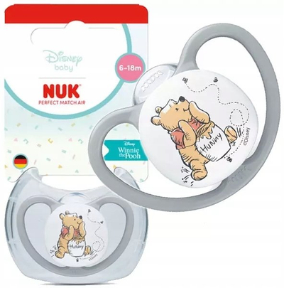 Силиконска цуцла NUK Air Soother, 6-18 месеци, Вини Пу, сива