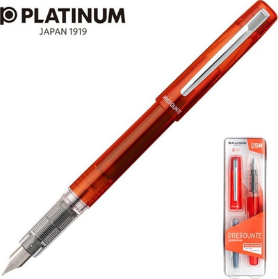 Stilolaps me pendë Platinum Prefounte Medium, majë çeliku, trup transparent, portokalli vermilion