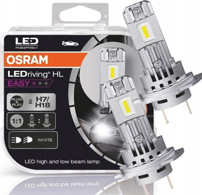 Llamba LED makine Osram LEDriving HL Easy H7 H18, 12V, set me 2 copë, dritë e bardhë e ftohtë