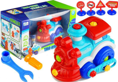 Lodër tren LEAN Toys Take Apart, me mjete montimi, plastike, shumëngjyrëshe