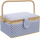 Kuti organizuese për qepje, druri me tekstil, 30x23x16 cm, blu me pika të bardha