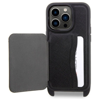 Mbrojtëse telefoni Karl Lagerfeld për iPhone 14 Pro, crossbody me xhep për karta, e zezë