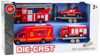 Set lodrash zjarrfikëse Fire Trucks Cars Drive, mekanizëm fërkimi, me mjete të shumta, i kuq