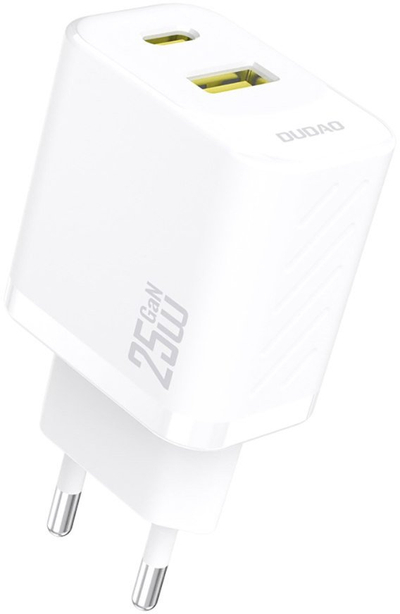 Полнач USB Dudao A26TEU GaN, 25W, 2 порти USB A и USB C, бел