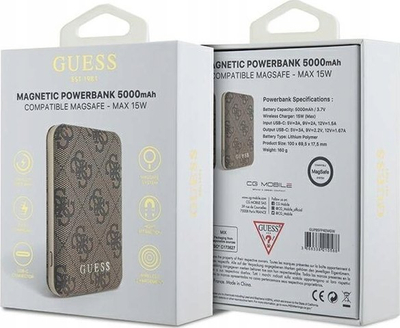Karikues portativ Guess GUPB5FP4EMGW, 5000mAh, 15W me karikim me valë, kafe