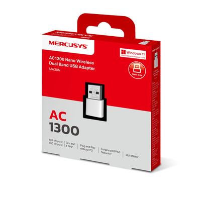 Adapter Wi‑Fi USB Mercusys MA30N, AC1300, Dual Band, i bardhë