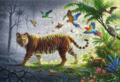 Puzzle druri Ravensburger Jungle Tiger, 500 copa, 40 x 27 cm, shumëngjyrësh