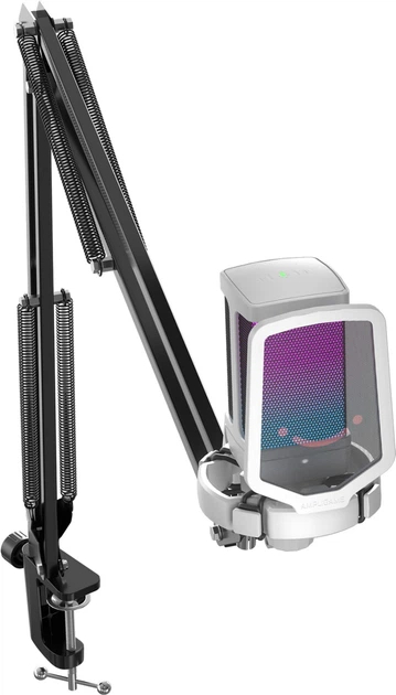 Кондензаторски USB микрофон Fifine Q6TW, RGB, со крак за маса, бел