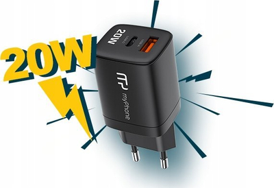 Karikues muri MyPhone Swiftcharge Duo, 20W, USB C PD dhe USB A, i bardhë
