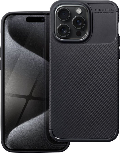 Футрола за телефон Carbon Premium за iPhone 15 Pro Max, со карбон ефект, црна