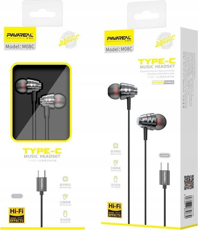 Kufje in-ear Pavareal PA-M08C, me mikrofon, me Type-C, të zeza