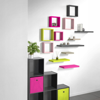 Raft muri për zbukurim Homea Cube, set me 3 copë, MDF, i zi