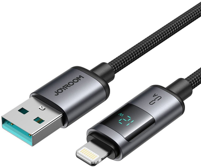 Kabllo karikues Joyroom USB A në Lightning, 3A, 1.2m, me ekran, gri