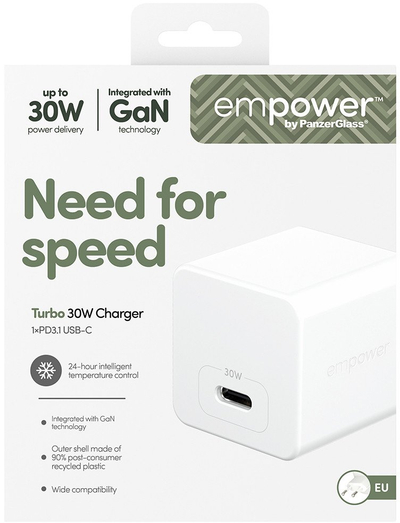 Karikues USB PanzerGlass Turbo, 30W, USB C, i bardhë