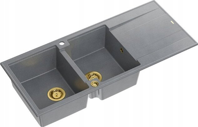 Lavabo kuzhine Quadron GraniteQ EVAN 121, 2 vazo, 1160x500mm, silver stone me elemente ari