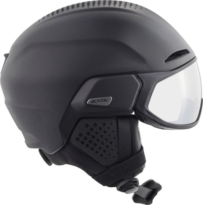 Helmetë skish Alpina Alto V Visor, me vizor të integruar, e zezë