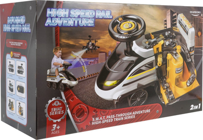 Makina lodër Ride-On Dearbong 2 në 1, me pistë parkimi dhe 4 makina die-cast, bardhë e verdhë
