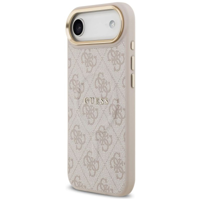 Kapak telefoni Guess Hardcase 4G Classic MagSafe për iPhone 17 Air, lëkurë ekologjike, bezhë