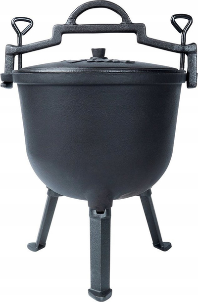 Kazan smalti me kapak, 10L, me këmbë, për zjarr t’hapur